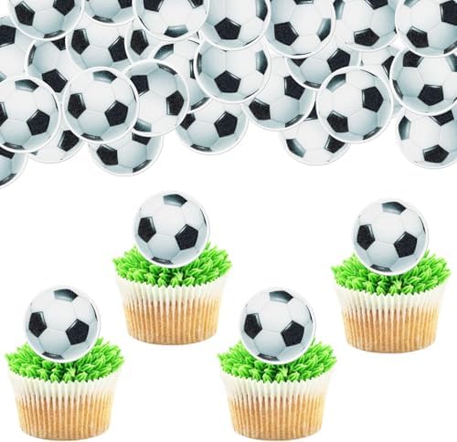 48Pcs Edible Wafer Football Cake Toppers Cupcake Pick Decorations for Sports Theme Babyshower Birthday Event Party Supply Decorations