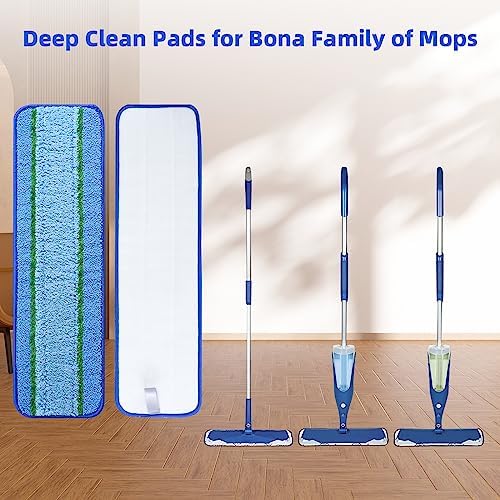 6 Pack Deep Clean Pads for Bona Family of Mops, Washable & Reusable Microfiber Cleaning Pad for Hardwood and Multi-Surface