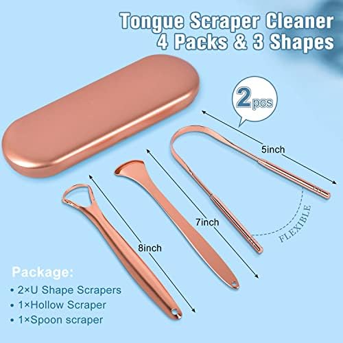 MORGLES Metal Tongue Scraper, 4Pcs Tongue Cleaners for Adults with Portable Case