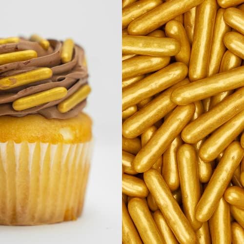 Krazy Sprinkles Metallic Gold Sugar Rods - (1/2 cup 1x Jar) | Sprinkles for Baking, Ice Cream & Decorating by Bakell