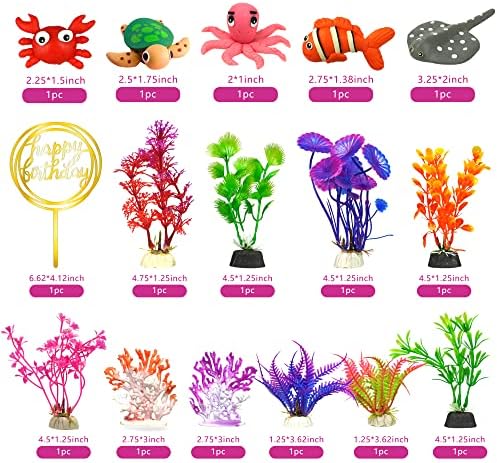 16 PCS Sea Ocean Cake Toppers Under the Sea Ocean Animals Birthday Cake Decorations for Sea Ocean Theme Baby Shower Birthday Party Supplies (Ocean)