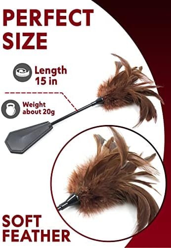 Feather Ticklers Teasers, Faux Feather Crop French Tickler 15" for Play, Brown