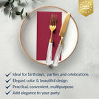 PAW - 50-Pack Disposable Burgundy Linen-Feel Guest Towels 8" x 4" Folded, European Quality Hand Towels, Elegant Dinner Napkins for Special Occasions - Wedding, Birthday, Holiday, Bridal Shower