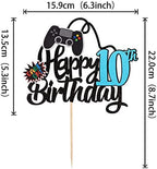 1 PCS Video Game Happy 10th Birthday Cake Topper Glitter Video Game Cake Pick Game On Controllers Ten Cheers to 10 Years Cake Decoration for Happy 10th Birthday Party Supplies Blue
