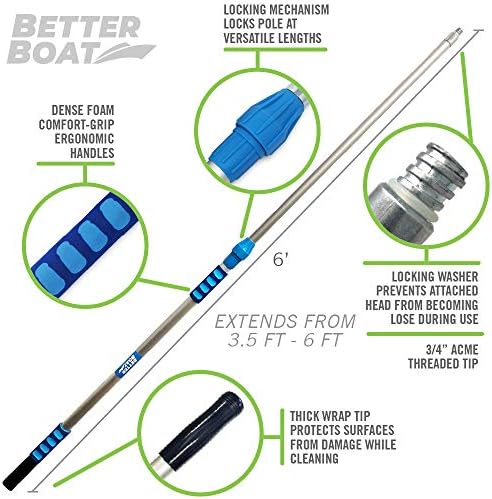 Extension Pole, Telescoping Rod, 3.5-6 ft Extendable Deck Brush Handle, Boat Hook, Painter’s Stick, 3/4" Universal End, Twist Lock, for Paint Rollers, Mops, and Long Reach Tasks