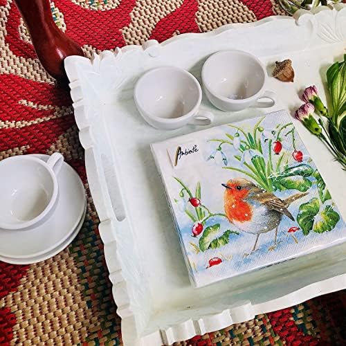 20-ct 13x13 Robin Christmas Napkins for Decoupage - Winter Bird Paper Napkins for Fall and Thanksgiving Decorative