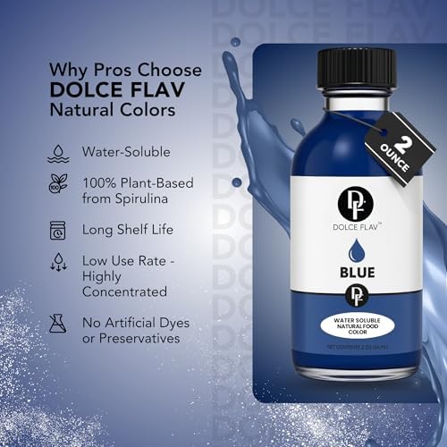 Dolce Flav Natural Blue Food Coloring – 2 oz Vibrant Plant-Based Color from Spirulina | Water-Soluble Liquid Dye for Baking, Drinks & Frostings | Graduated Dropper Included | No Artificial Dyes | Kosher | Made in USA