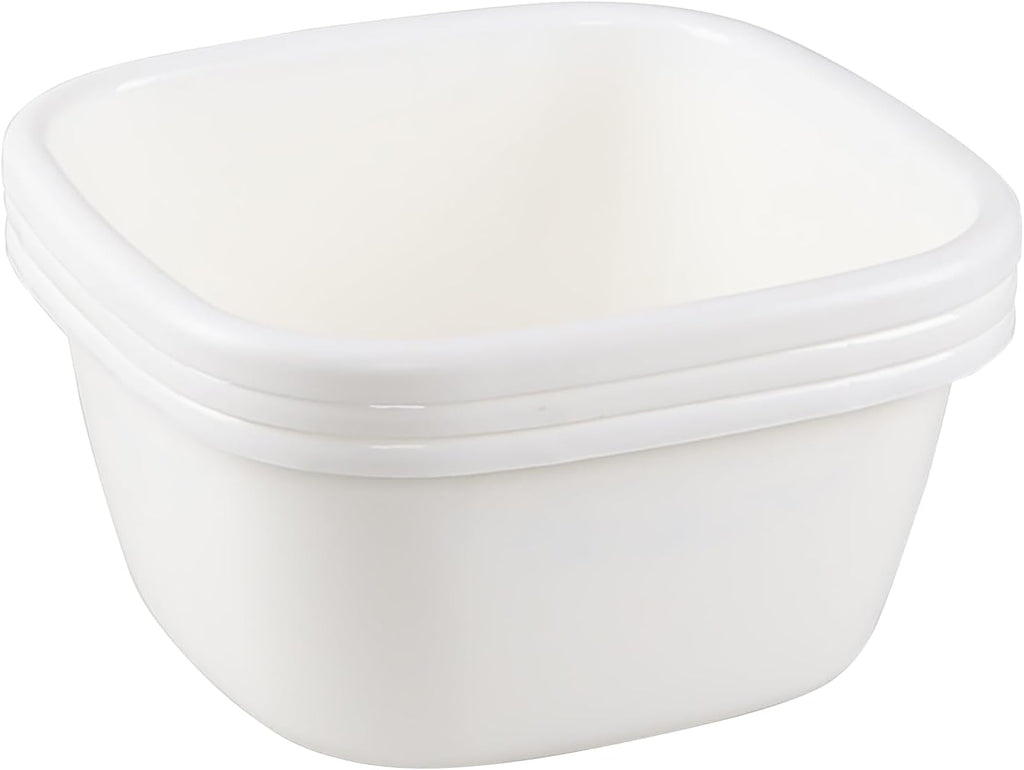 3 Pack 16 Quart Square Deep Kitchen Plastic Wash Basin, Plastic Dish Pans for Washing Dishes, White