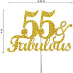 55 & Fabulous Cake Topper Gold Glitter, 55th Birthday Party Decoration Ideas, Premium Quality, Sturdy Doubled Sided Glitter, Acrylic Stick. Made in USA (55th)