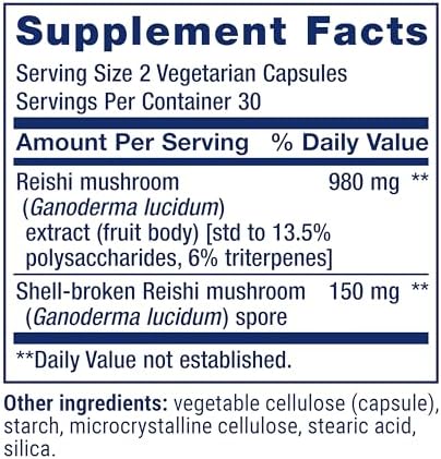 Life Extension Reishi Extract Mushroom Complex - Mushrooms Herbal Supplement for Immune Support – Ganoderma Lucidum Extract - Gluten-Free, Non-GMO, Vegetarian – 60 Capsules