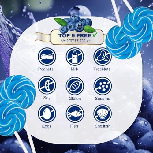 32 Counts Something Blue Swirl Lollipops Blueberry Flavor, Individually Wrapped Lollipop Suckers Candy Bulk, Party Candy Buffet Lollipops Swirl, Holiday Treats Suckers, Birthday Party Candies