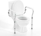 Toilet Safety Rail for Seniors with 2 Reinforced Nuts, Height & Width Adjustable Toilet Safety Frame for Elderly, Handicap & Disabled Bathroom Assist Rail with Armrests 250 LB (White)