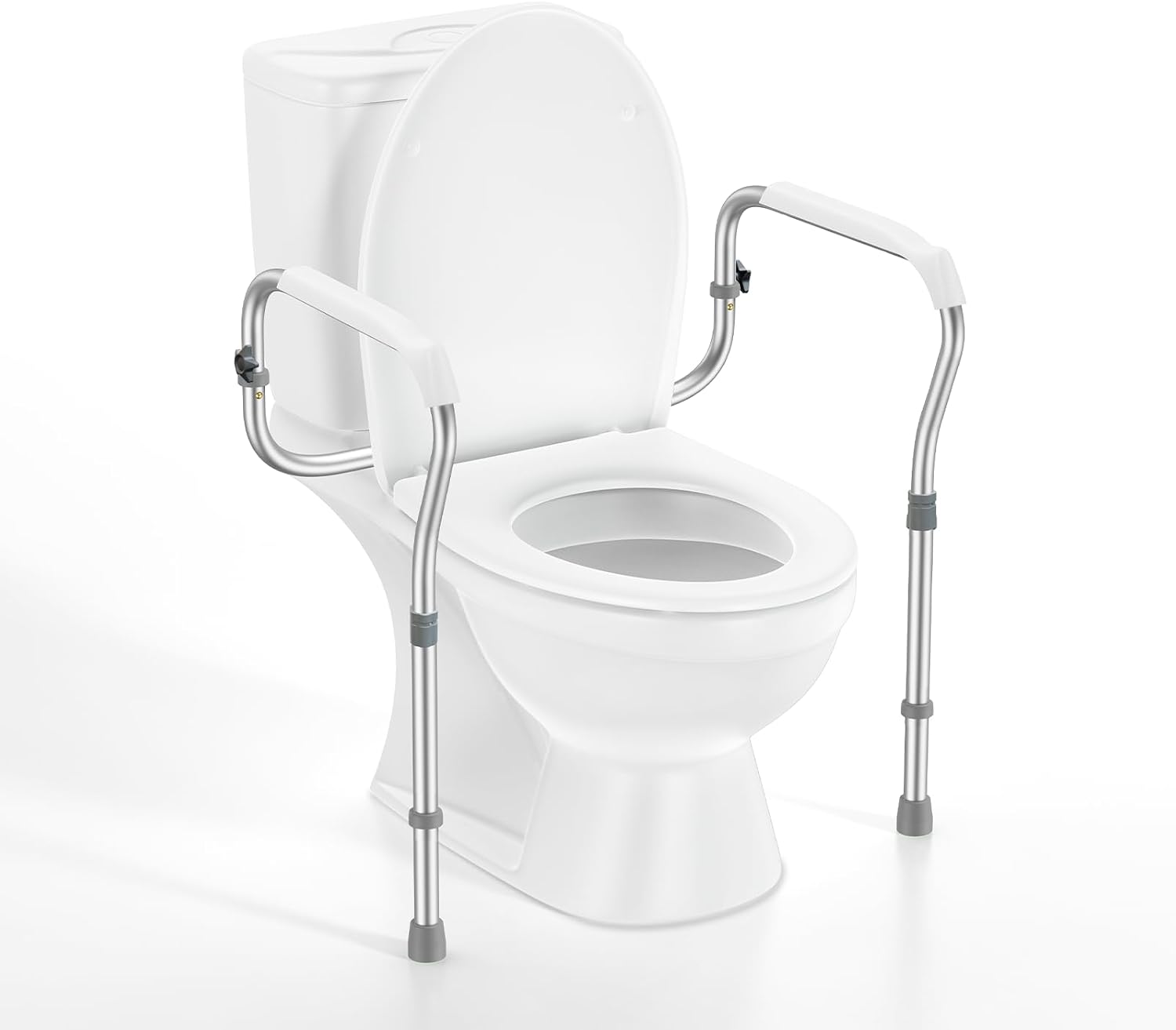 Toilet Safety Rail for Seniors with 2 Reinforced Nuts, Height & Width Adjustable Toilet Safety Frame for Elderly, Handicap & Disabled Bathroom Assist Rail with Armrests 250 LB (White)