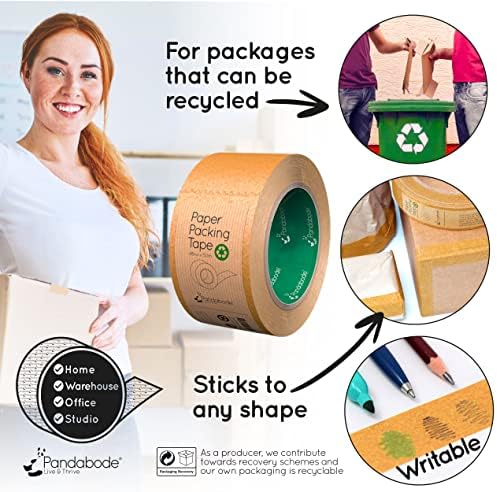 Kraft Paper Packing Tape 48mm x 50m | 6 Pack | Brown Paper Tape for Strong Parcel Packaging | Recyclable & Eco Friendly (6)