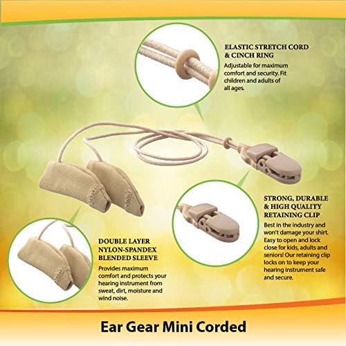 Ear Gear Mini Corded – Protect Hearing Aids from Dirt, Sweat, Moisture, Loss, Wind – Fits Hearing Instruments 1” to 1.25”