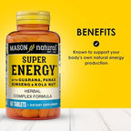 MASON NATURAL Super Energy, Made with Guarana, Panax Ginseng & Kola Nut for Optimal Performance & Energy, 30 Day Supply