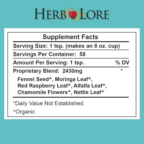 Herb Lore Organic Nursing Tea - 58 Servings - Loose Leaf - Fenugreek Free Lactation Tea with Moringa for Breastfeeding Moms