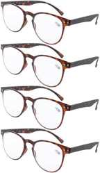 Eyekepper 4-Pack Round Full Coverage Ultrathin Flex Frame Reading Glasses Readers Tortoise +1.75