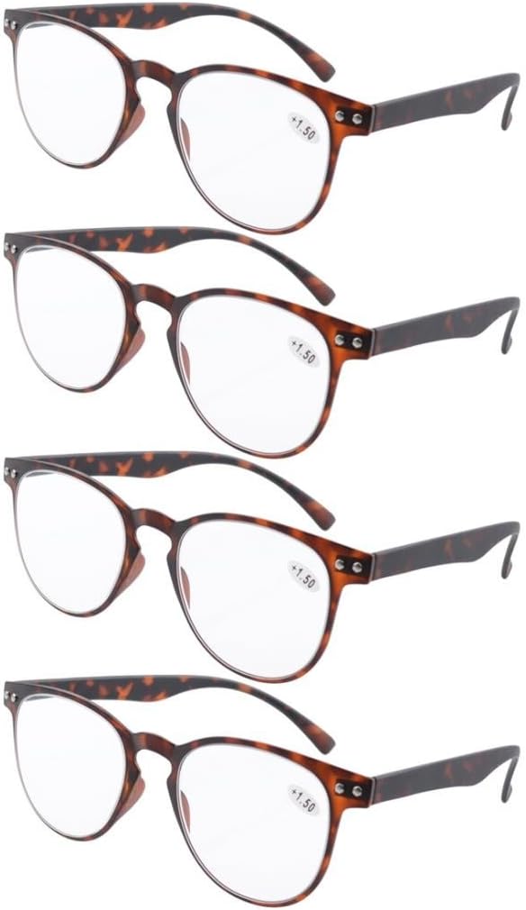 Eyekepper 4-Pack Round Full Coverage Ultrathin Flex Frame Reading Glasses Readers Tortoise +1.25