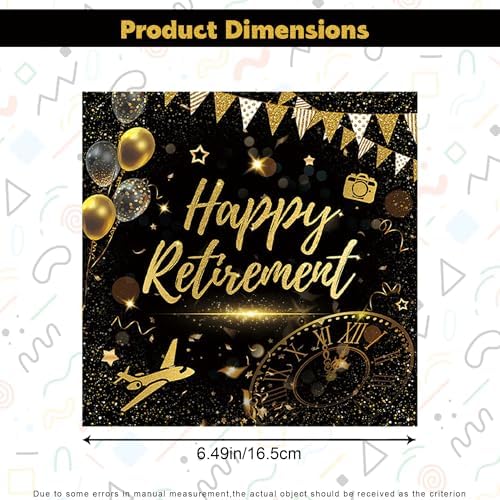 20 Pack Happy Retirement Napkins Black Gold Retirement Party Decorations Disposable Dinner Paper Napkins Farewell Cocktail Napkins for Women Men Retirement Party Supplies,6.5 * 6.5inch Folded