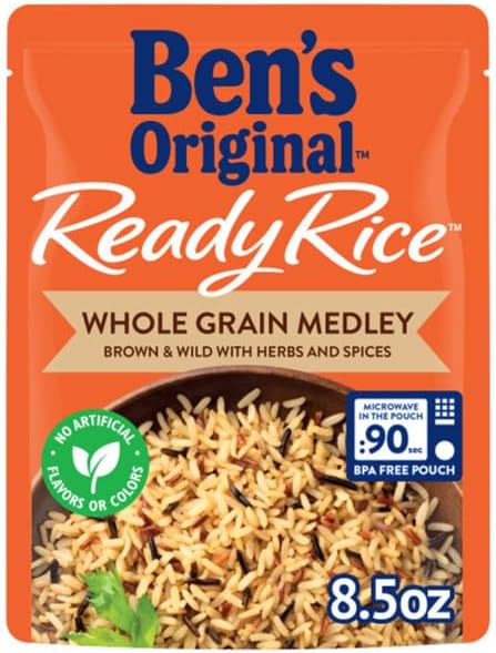 BEN'S ORIGINAL Ready Rice Whole Grain Medley Flavored Rice, Easy Dinner Side, 8.5 Oz Pouch (Pack of 12)