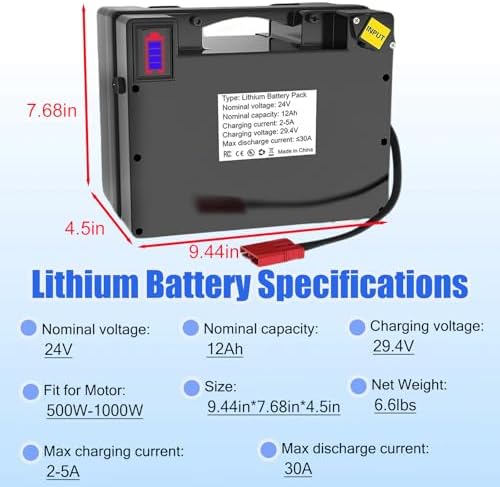 24V 12AH Electric Wheelchair Lithium Battery, Replacement Lead-Acid Batteries with Built-in 30A BMS, Anderson Connector - for 500-1000W Children's Toy Cars/Wheelchairs