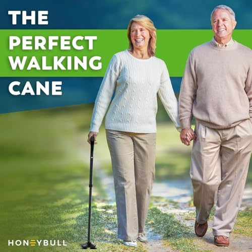 HONEYBULL Walking Cane for Men & Women Foldable, Adjustable, Heavy Duty, Free Standing, All Terrain, Collapsible Walking Sticks for Seniors & Adults