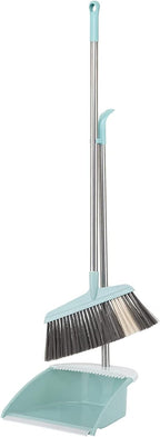 Broom and Dustpan Set for Home,Long Handle Broom with Upright Standing Dustpan,Broom and Dustpan Combo for Office Home Kitchen Lobby Floor Cleaning