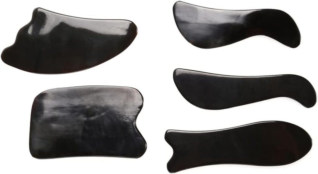 5pcs Natural Buffalo Horn Gua Board Set for Body Face Massage Multi- Scraping Tools to Promote Blood Circulation and Relax Muscles