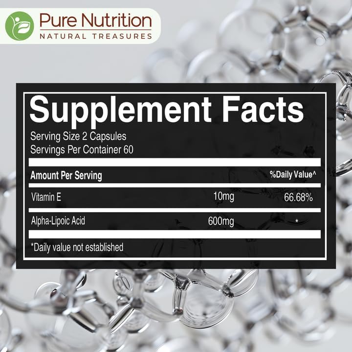 Pure Nutrition Alpha Lipoic Acid 600mg + Vitamin E | 120 Caps | Powerful Antioxidant to Support Nerve & Heart Health*. | Non-GMO