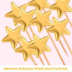 Thinp 50 Pcs Gold Star Cupcake Toppers,Stars for Cake Decorating Star Cake Toppers Gold Cupcake Toppers Sticks for Wedding Engagement Bridal Shower Birthday Party