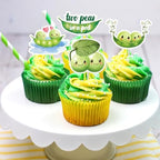 Cheereveal 24pcs Two Peas in a Pod Twins Baby Shower Cupcake Toppers, Cute Peas Cake Decorations, Green Vegetable Theme Cupcake Picks Gender Reveal Party Supplies