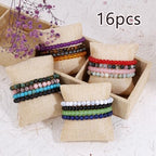BROCC 16PCS Natural Healing Crystal Bracelets for Women Men,6mm Round Beads Gemstones Stretch Bracelet Jewelry, Healing Crystal Stone Bracelets Gifts Set