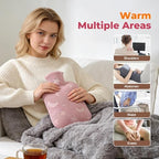 Hot Water Bottle with Soft Cover, 2L Hot Water Bag for Menstrual Cramps, Neck and Shoulder Pain Relief, Hot and Cold Therapies, Hand Feet Warmer, Pink