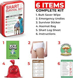 Shart Survival Set - Funny Gag Gift 2026 Friend Gifts Includes Disposable Underwear, Hazmat Bag, Wet Wipe and More! Unique Stocking Suffers for Men Birthday Husband Teens Potty Humor Prank Him Fart