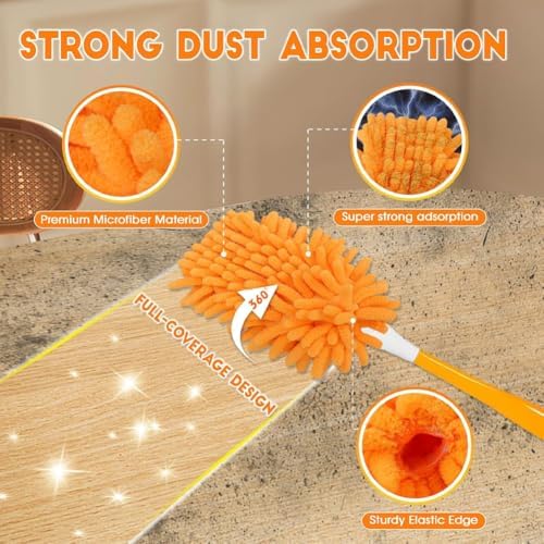Chenille Microfiber Duster Replacement Head, Washable Reusable Duster Refill for Ceiling Fans, Blinds, Furniture & Pet Hair, Soft Dust Mop Cleaning Pad (1 Set)