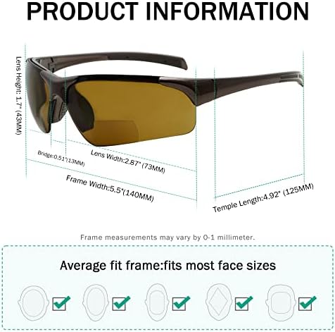 Eyekepper TR90 Unbreakable Sports Half-Rimless Bifocal Sunglasses Baseball Running Fishing Driving Golf Softball Hiking