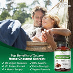 Zazzee Extra Strength Horse Chestnut 10:1 Extract, 20% Aescins, 120 Vegan Capsules, 4 Month Supply, Aesculus Hippocastanum, Healthy Circulation & Blood Flow Support, Non-GMO, Made in the USA