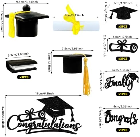 Graduation Cake Toppers - Graduations Cap Diploma Balls Congrats Grad Cake Decorations for 2026 High School College Senior Graduation Supplies