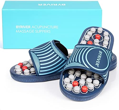 BYRIVER Acupressure Foot Massage Slippers Shoes Sandals, Reflexology Massager Tools, Relieve Back Tension Pressure Arthritis Pain, Present Gifts for Dad Mom(05L)