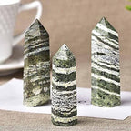 1PC Natural Zebra-Stripe Hexagonal Column Crystal Point Wand Mineral Crystal Home Decoration Stone Study Room Decoration-Zebra-Stripe Green_71-80mm