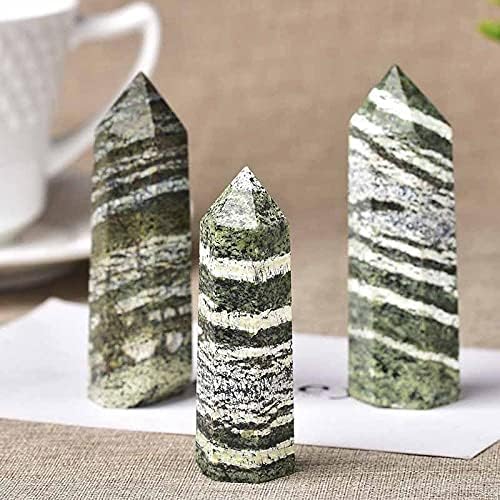 1PC Natural Zebra-Stripe Hexagonal Column Crystal Point Wand Mineral Crystal Home Decoration Stone Study Room Decoration-Zebra-Stripe Green_71-80mm