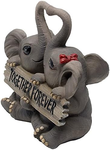 Loving Elephant Couple Figurine with Together Forever Sign and Heart Shape Trunks for Decorative Girls Bedroom Decor Statues Or Romantic Anniversary & Valentine's Day Gifts for Girlfriend and Women