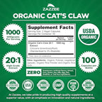 Zazzee USDA Organic Cat’s Claw 20:1 Extract, 1000 mg per Serving, 3% Alkaloids, 100 Vegan Capsules, Uncaria Tomentosa, Immune, Joint & Antioxidant Support, All-Natural, Non-GMO, Made in the USA