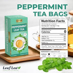 LeafLea 80 Premium Peppermint Tea Bags, 100% Natural Peppermint Leaf Tea, Te de Menta for Soothing Throat & Refreshing Breath, Light and Smooth Flavor, Caffeine-Free, Sugar-Free, Individually Wrapped