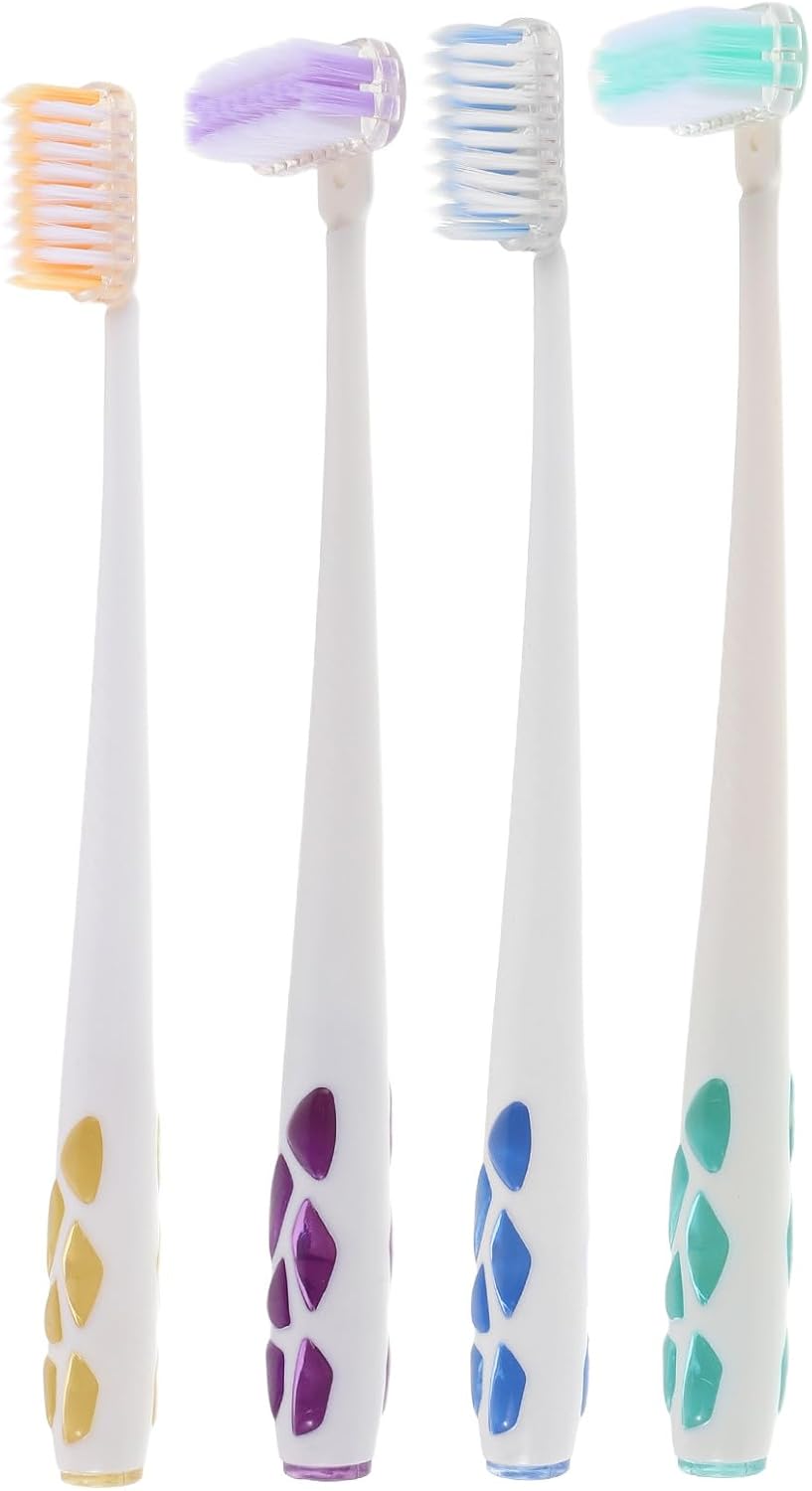 FRCOLOR T-Shaped Rotating Toothbrush for Adults, Gentle Thin Bristles, 4pcs, 360° Gum Care and Interdental Cleaning, Suitable for Home and Travel Use