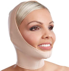LIPOELASTIC FM Special- Post surgey Compression Facemask Covers with Adjustable Fastening- Neck and Chin Compression Wrap, Jowl Tightening (Large, Beige)