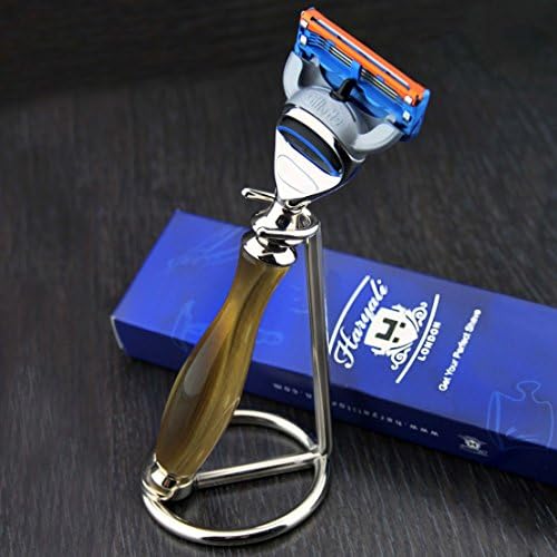 Haryali London 5 Edge Shaving Razor With Horn Replica Handle and Chrome Plated Stainless Steel Stand Perfect Set For Mens