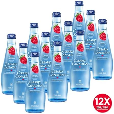 Clearly Canadian Sparkling Flavored Water, 11 oz Glass Bottles – Variety of Refreshing Flavors, Premium Carbonated Beverage, Available in 12-Pack and 24-Pack Options (12 Pack, Strawberry)