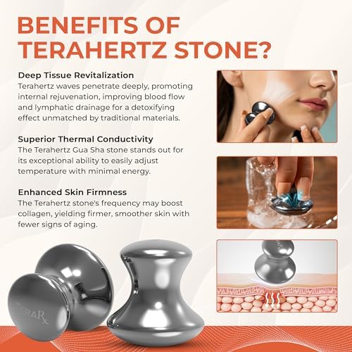 TeraRX® Terahertz Stone Gua Sha & Massage Tools – Authentic Terahertz Tools for Lymphatic Drainage, Tension Relief, and Facial Relaxation (Mushroom Gua Sha)